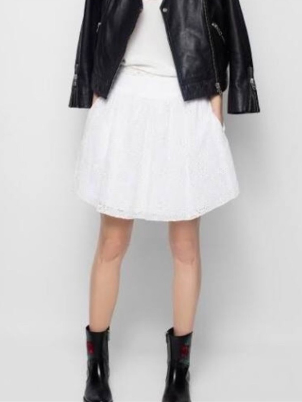 Zadig & Voltaire Julia Cotton Eyelet Mini Skirt Smocked Waist Lace Trim Xs/34